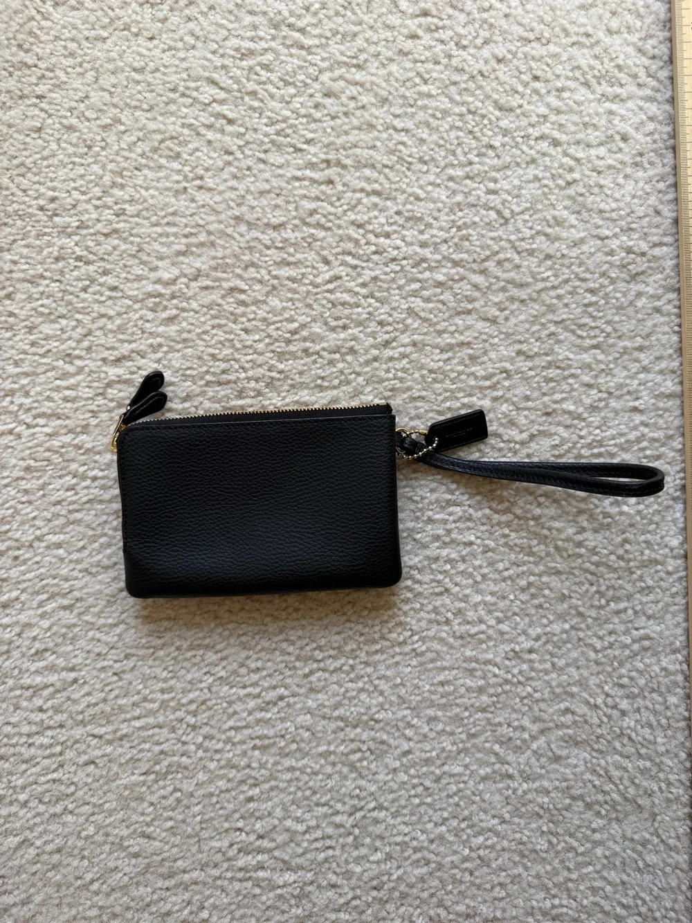 Coach Black Pebbled Leather Pouch with Gold Emblem